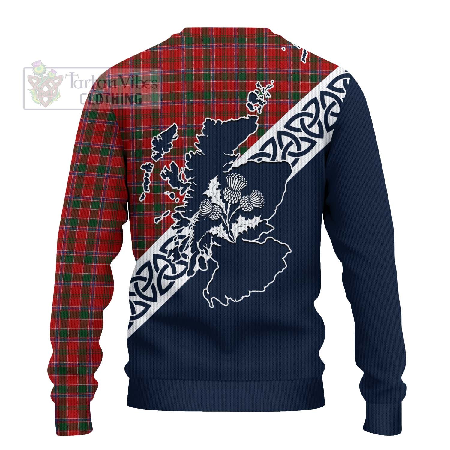 Tartan Vibes Clothing Dalzell (Dalziel) Tartan Knitted Sweater Featuring Thistle and Scotland Map