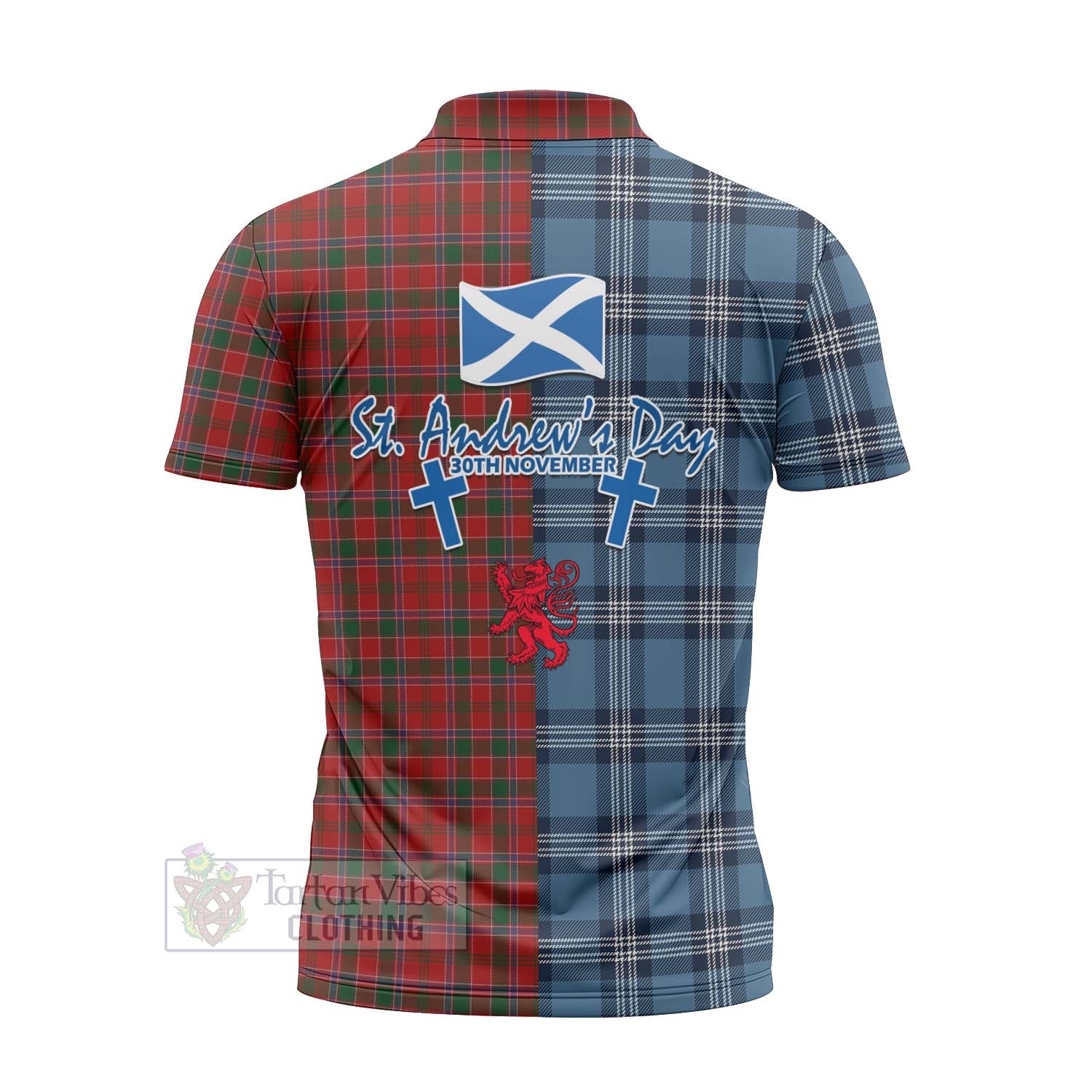 Tartan Vibes Clothing Dalzell (Dalziel) Tartan Zipper Polo Shirt Happy St. Andrew's Day Half Tartan Style