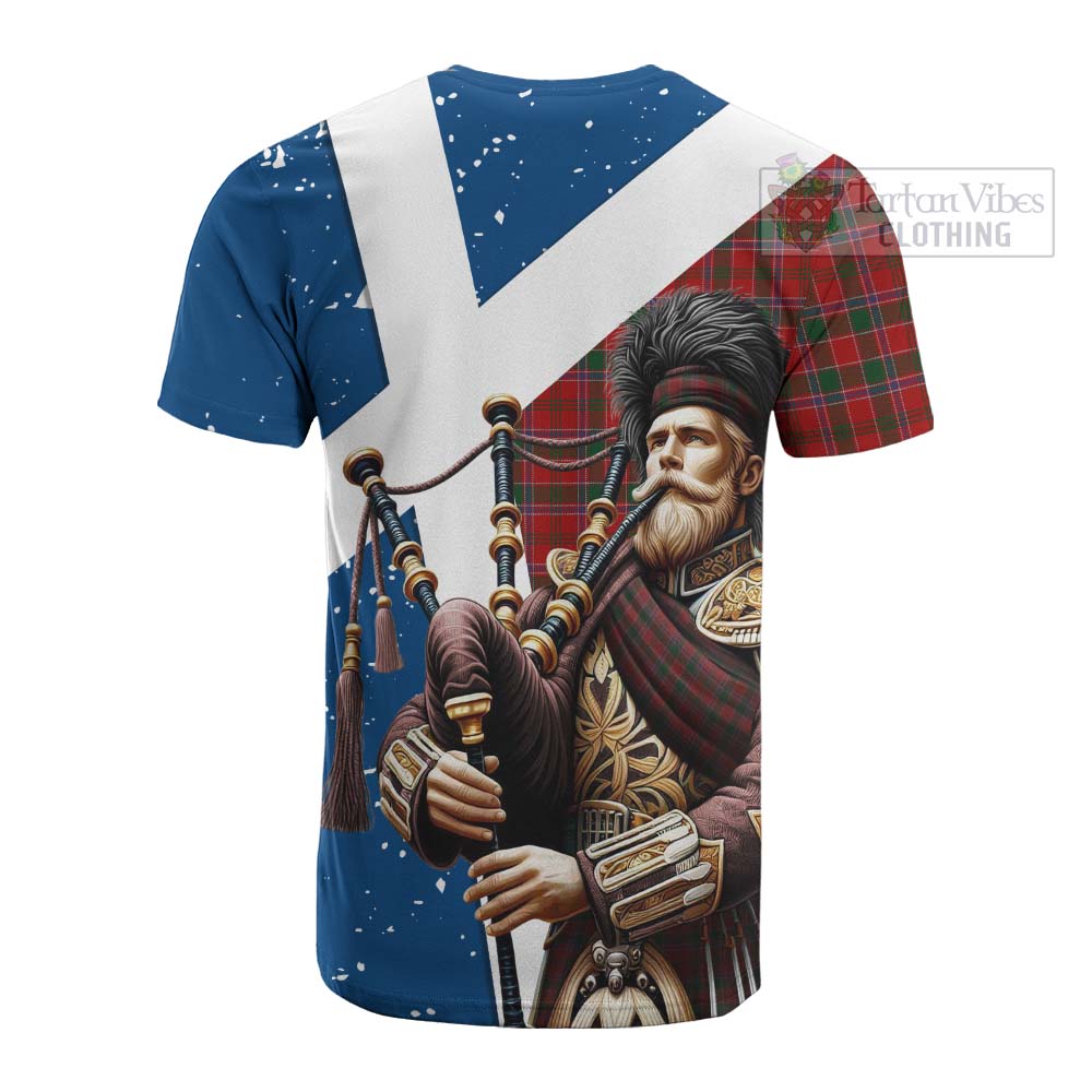 Tartan Vibes Clothing Dalzell (Dalziel) Tartan Cotton T-shirt with Family Crest Scottish Bagpiper Vibes