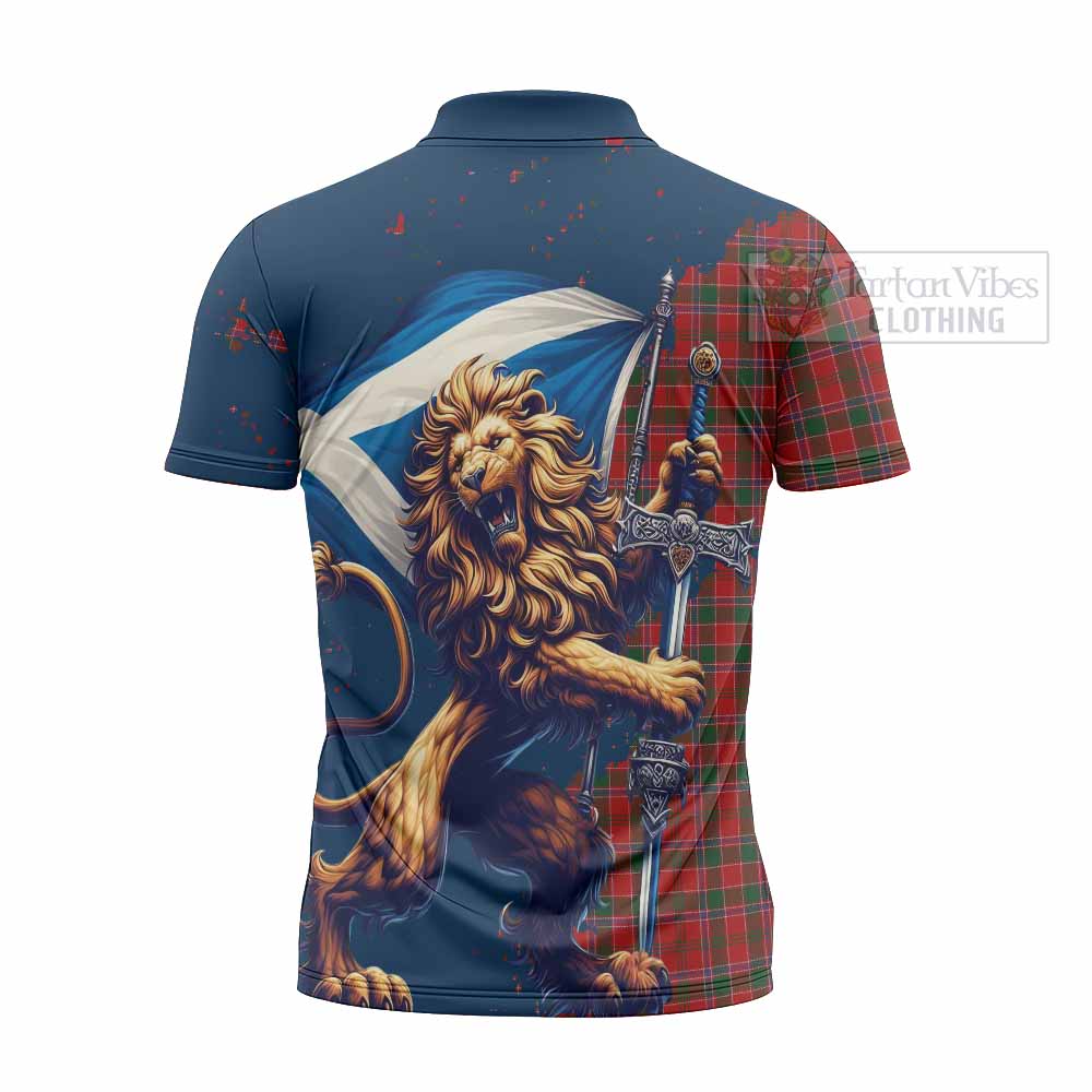 Tartan Vibes Clothing Dalzell (Dalziel) Tartan Family Crest Zipper Polo Shirt with Scottish Majestic Lion