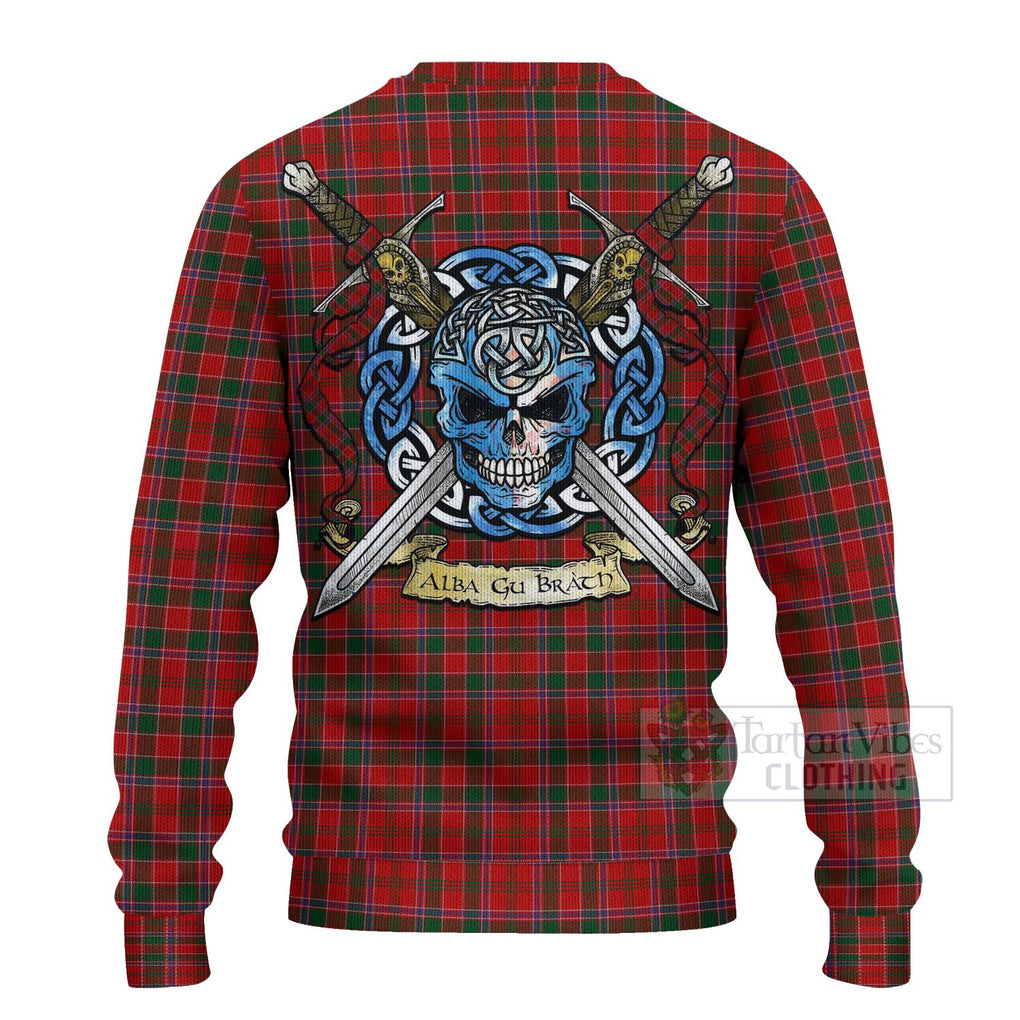 Tartan Vibes Clothing Dalzell (Dalziel) Tartan Knitted Sweater with Family Crest Celtic Skull Style