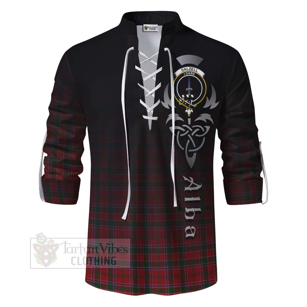 Tartan Vibes Clothing Dalzell (Dalziel) Tartan Ghillie Kilt Shirt Featuring Alba Gu Brath Family Crest Celtic Inspired