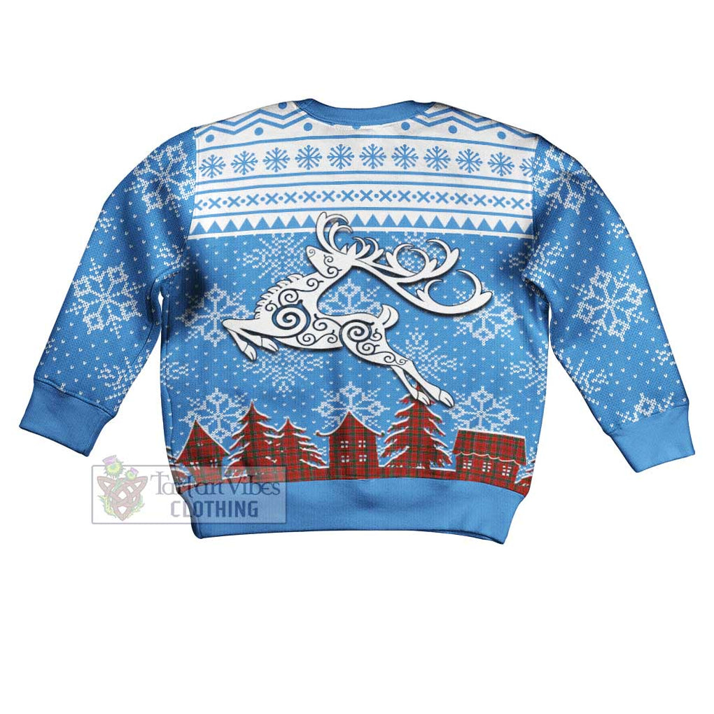 Tartan Vibes Clothing Dalzell (Dalziel) Clan Christmas Kid Ugly Sweater with Tartan and Celtic Raindeer Style