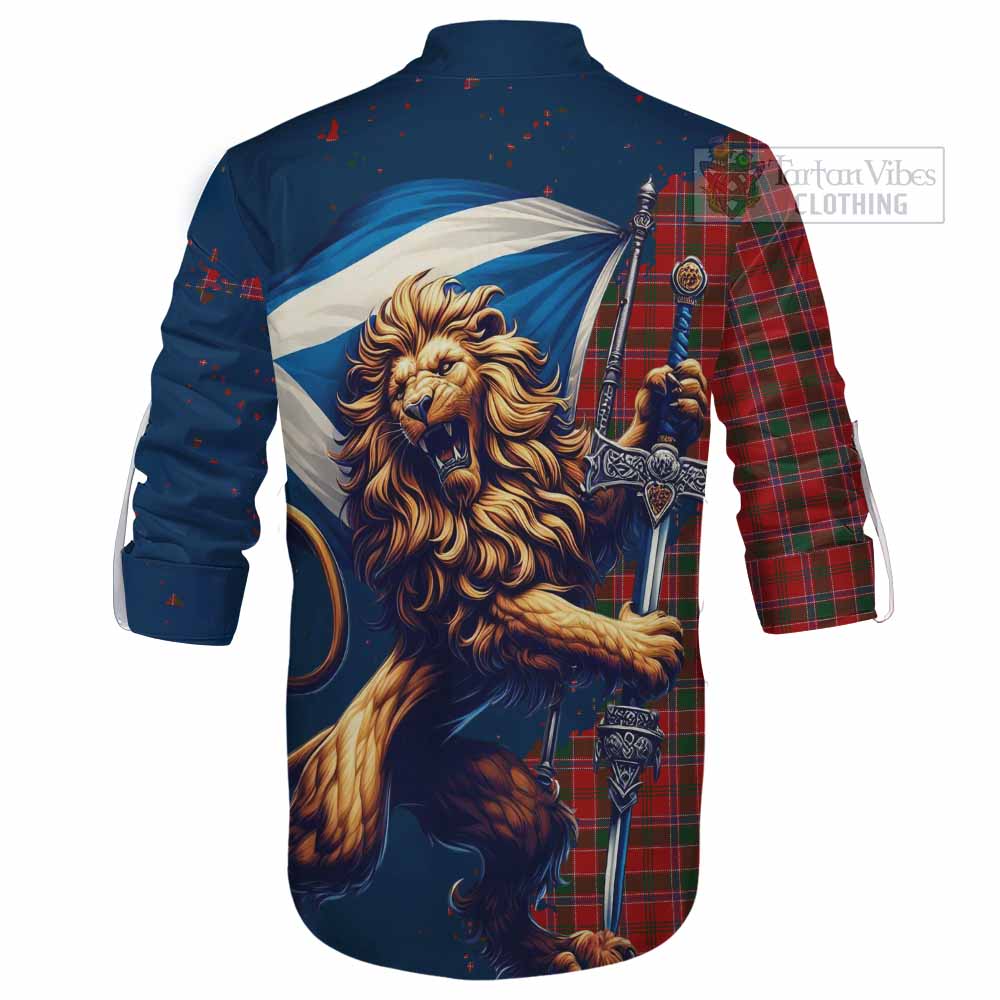 Tartan Vibes Clothing Dalzell (Dalziel) Tartan Family Crest Ghillie Kilt Shirt with Scottish Majestic Lion