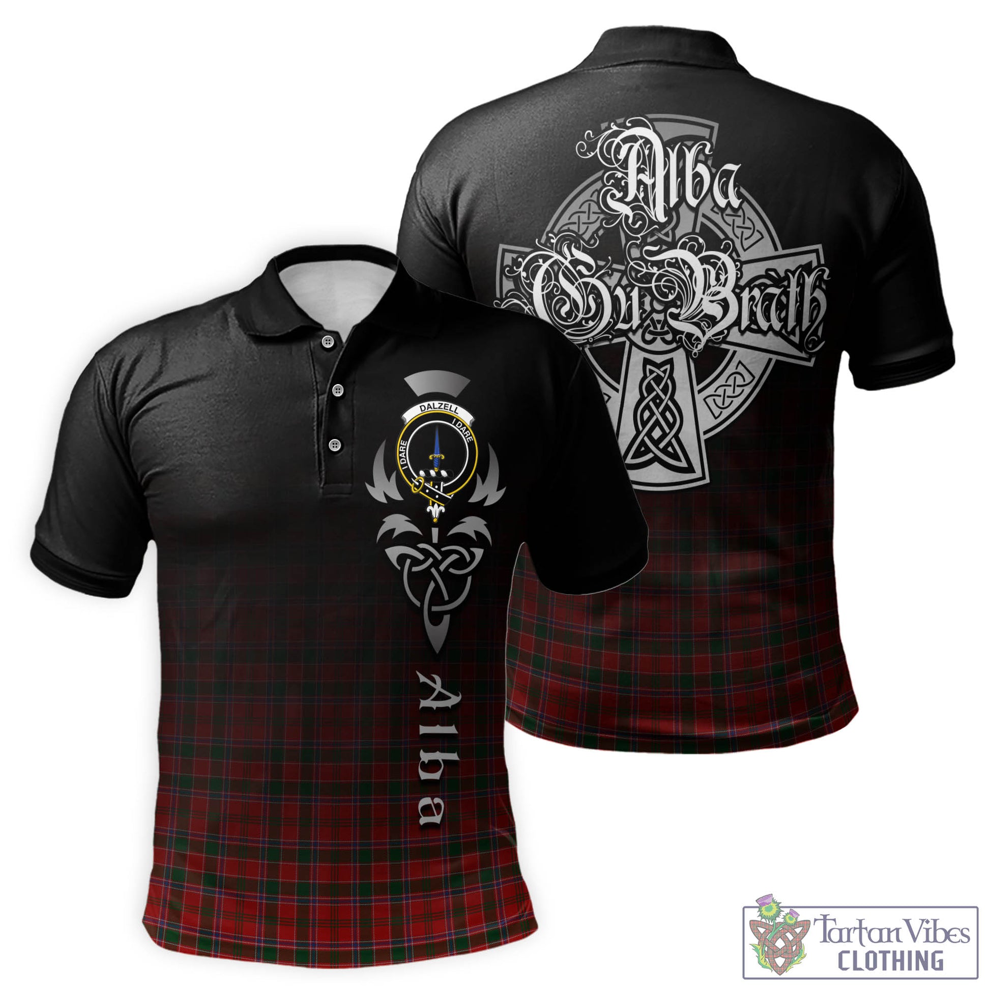 Tartan Vibes Clothing Dalzell (Dalziel) Tartan Polo Shirt Featuring Alba Gu Brath Family Crest Celtic Inspired