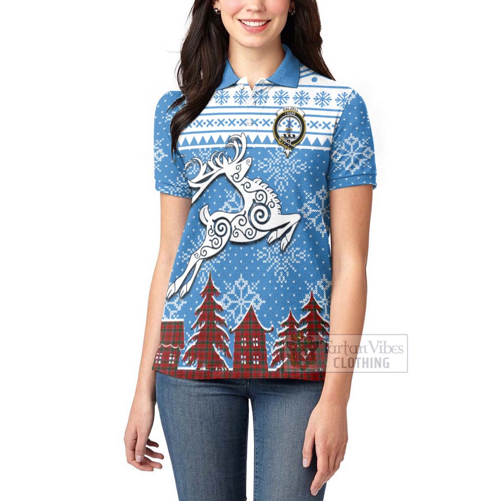 Tartan Vibes Clothing Dalzell (Dalziel) Clan Christmas Women's Polo Shirt Celtic Reindeer Style