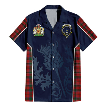 Dalzell (Dalziel) Tartan Short Sleeve Button Up Shirt with Family Crest and Scottish Thistle Vibes Sport Style