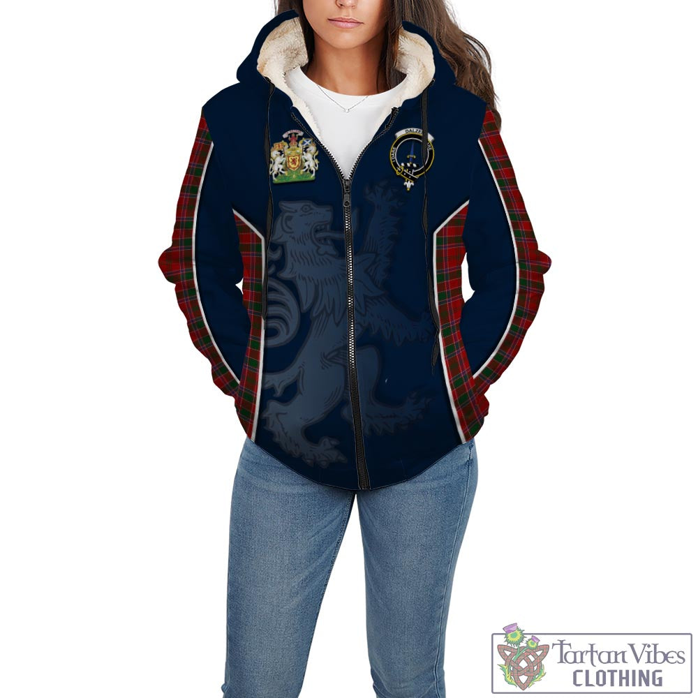 Tartan Vibes Clothing Dalzell (Dalziel) Tartan Sherpa Hoodie with Family Crest and Lion Rampant Vibes Sport Style