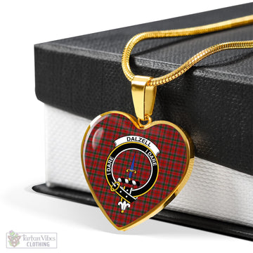 Dalzell (Dalziel) Tartan Heart Necklace with Family Crest