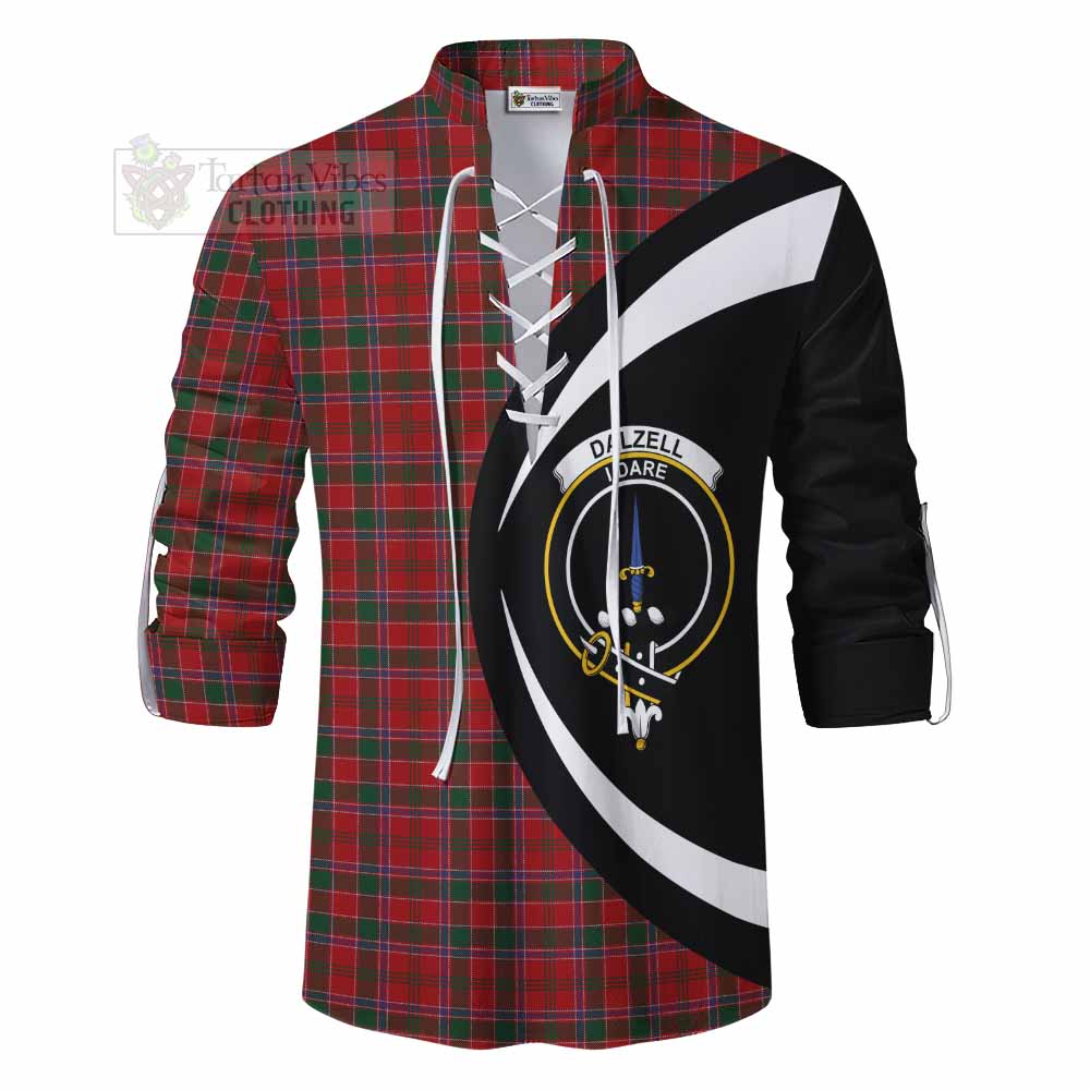 Tartan Vibes Clothing Dalzell (Dalziel) Tartan Ghillie Kilt Shirt with Family Crest Circle Style