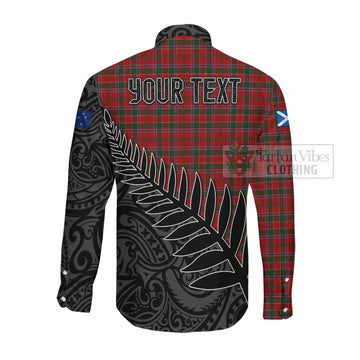 Dalzell (Dalziel) Crest Tartan Long Sleeve Button Shirt with New Zealand Silver Fern Half Style