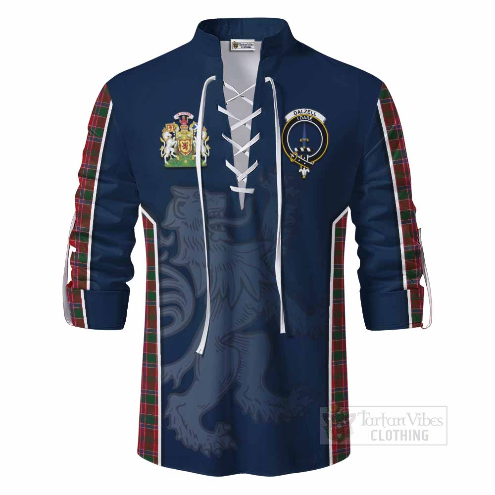 Tartan Vibes Clothing Dalzell (Dalziel) Tartan Ghillie Kilt Shirt with Family Crest and Lion Rampant Vibes Sport Style