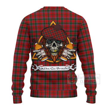 Dalzell (Dalziel) Tartan Ugly Sweater with Family Crest and Bearded Skull Holding Bottles of Whiskey