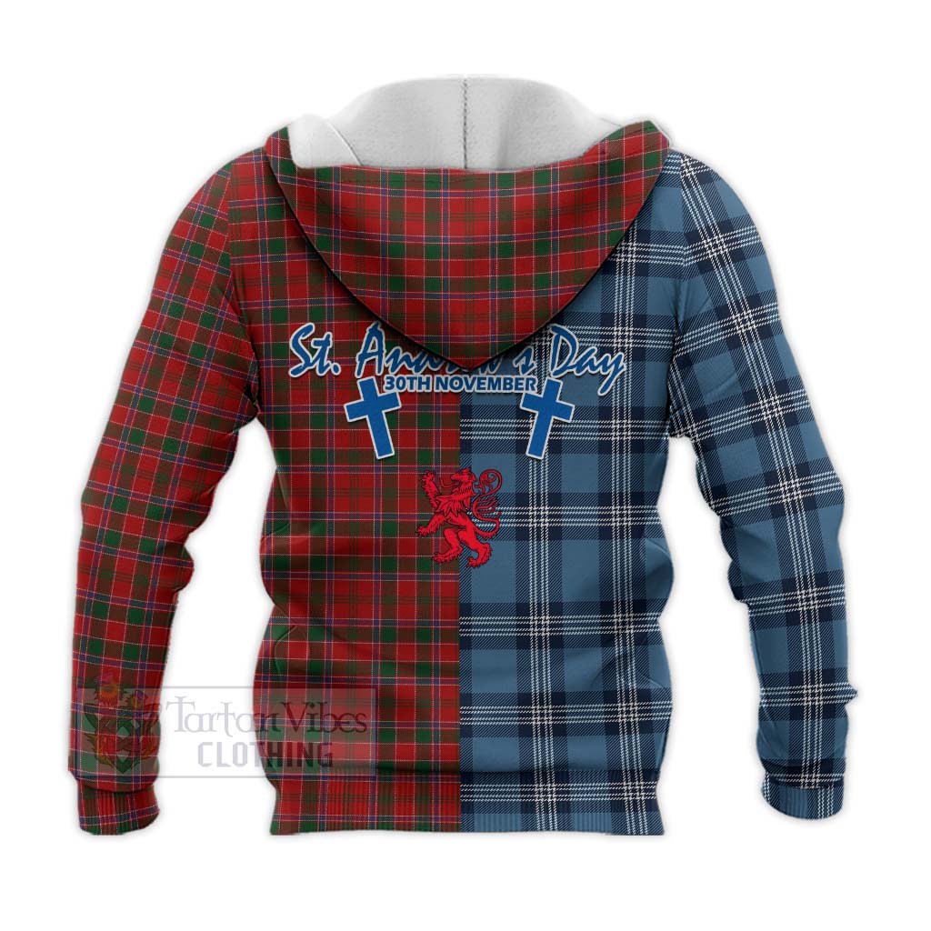 Tartan Vibes Clothing Dalzell (Dalziel) Tartan Knitted Hoodie Happy St. Andrew's Day Half Tartan Style