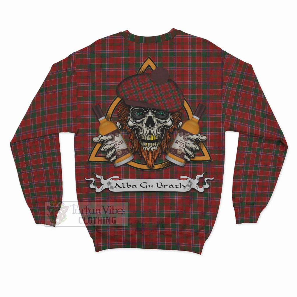 Tartan Vibes Clothing Dalzell (Dalziel) Tartan Sweatshirt with Family Crest and Bearded Skull Holding Bottles of Whiskey