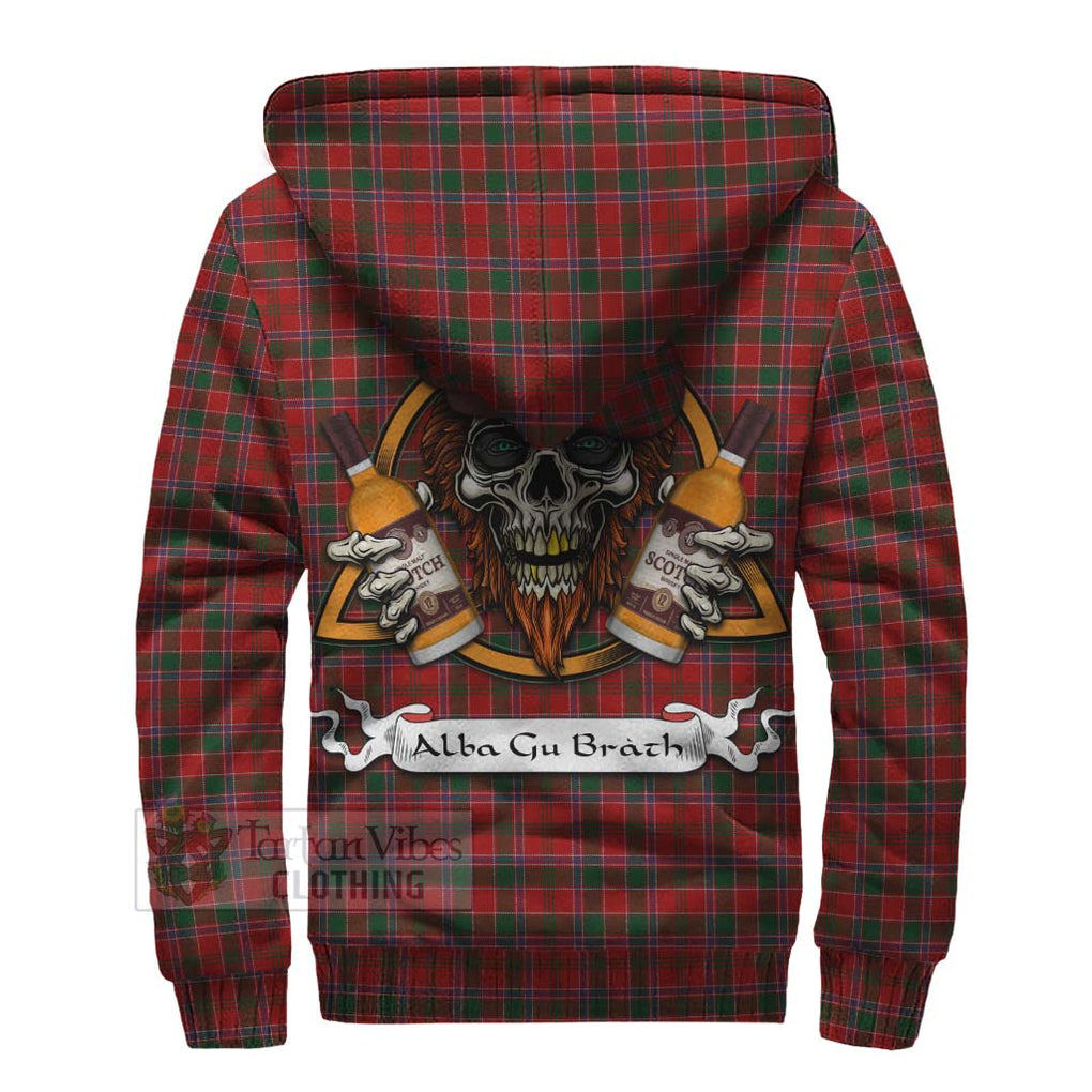 Tartan Vibes Clothing Dalzell (Dalziel) Tartan Sherpa Hoodie with Family Crest and Bearded Skull Holding Bottles of Whiskey