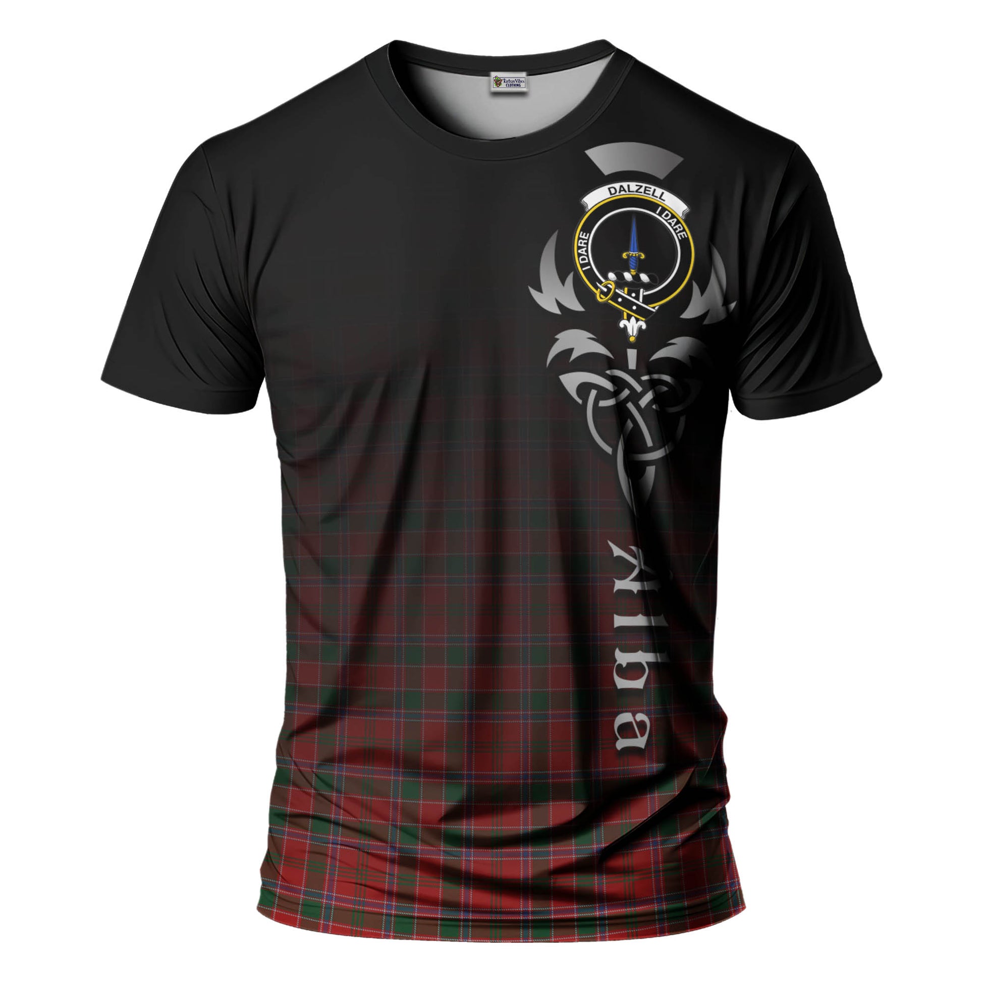 Tartan Vibes Clothing Dalzell (Dalziel) Tartan T-Shirt Featuring Alba Gu Brath Family Crest Celtic Inspired