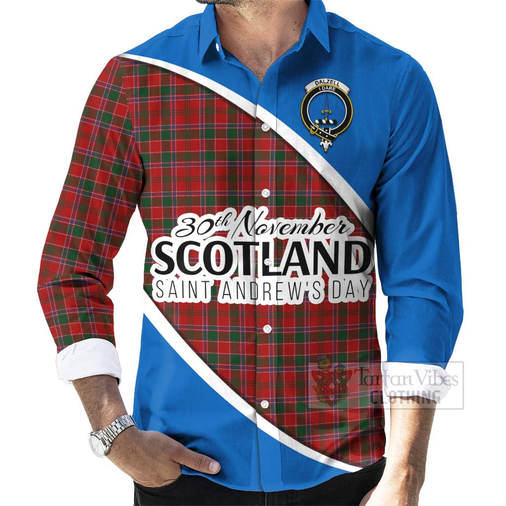 Tartan Vibes Clothing Dalzell (Dalziel) Family Crest Tartan Long Sleeve Button Shirt Celebrate Saint Andrew's Day in Style