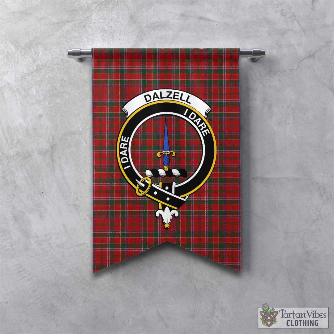 Tartan Vibes Clothing Dalzell (Dalziel) Tartan Gonfalon, Tartan Banner with Family Crest