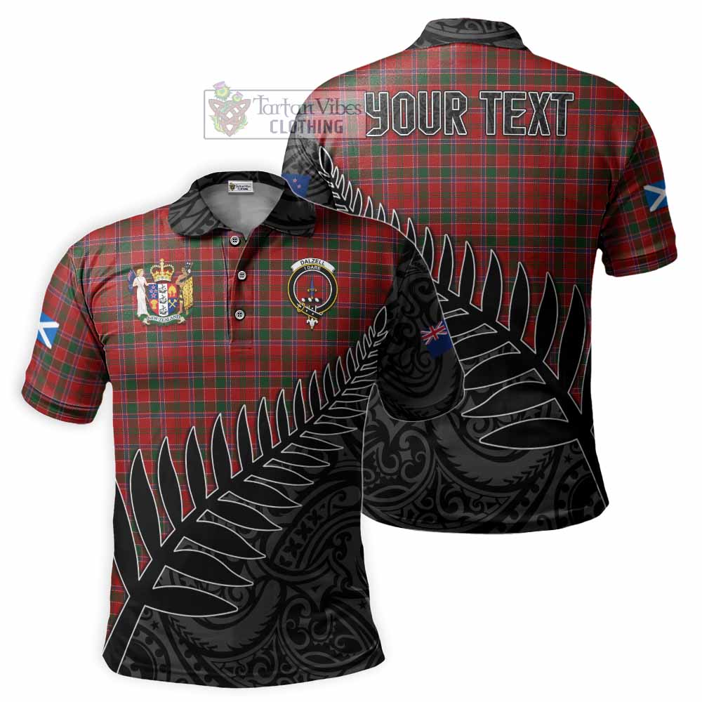 Dalzell (Dalziel) Crest Tartan Polo Shirt with New Zealand Silver Fern Half Style