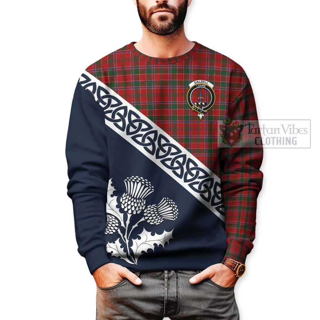 Tartan Vibes Clothing Dalzell (Dalziel) Tartan Sweatshirt Featuring Thistle and Scotland Map