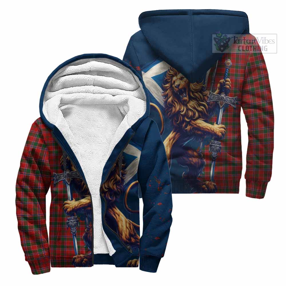 Tartan Vibes Clothing Dalzell (Dalziel) Tartan Family Crest Sherpa Hoodie with Scottish Majestic Lion