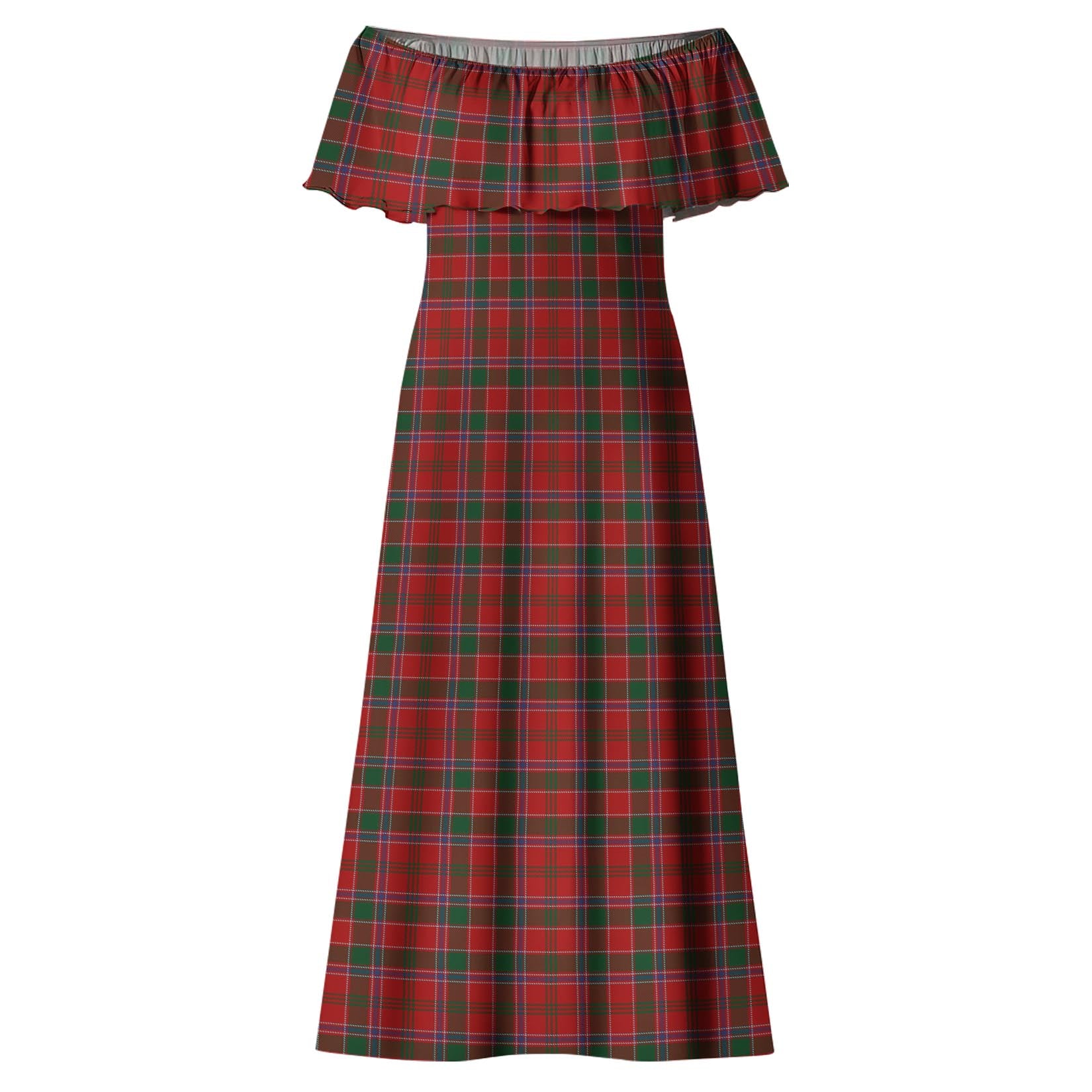 Dalzell (Dalziel) Tartan Off Shoulder Long Dress - Tartanvibesclothing