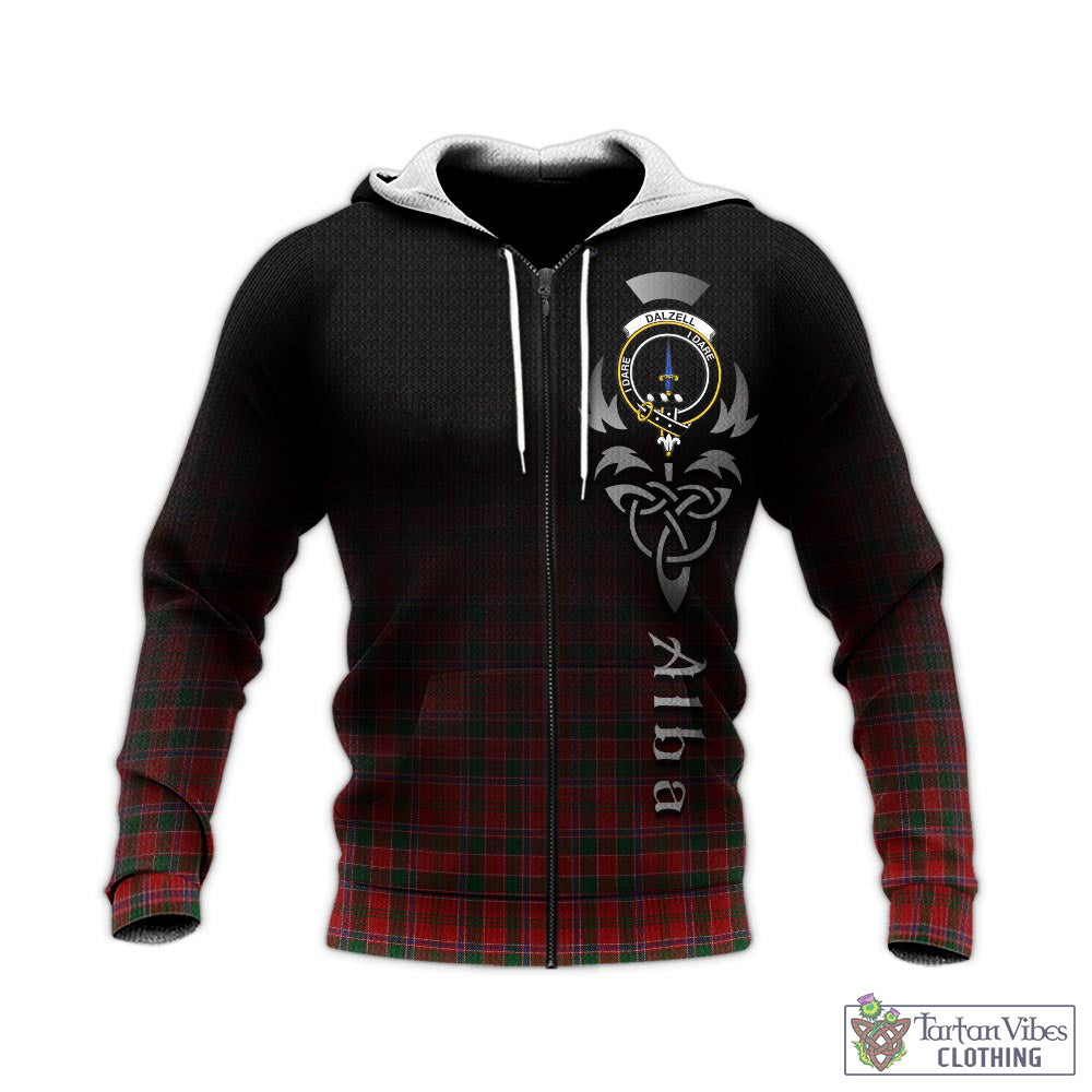 Tartan Vibes Clothing Dalzell (Dalziel) Tartan Knitted Hoodie Featuring Alba Gu Brath Family Crest Celtic Inspired