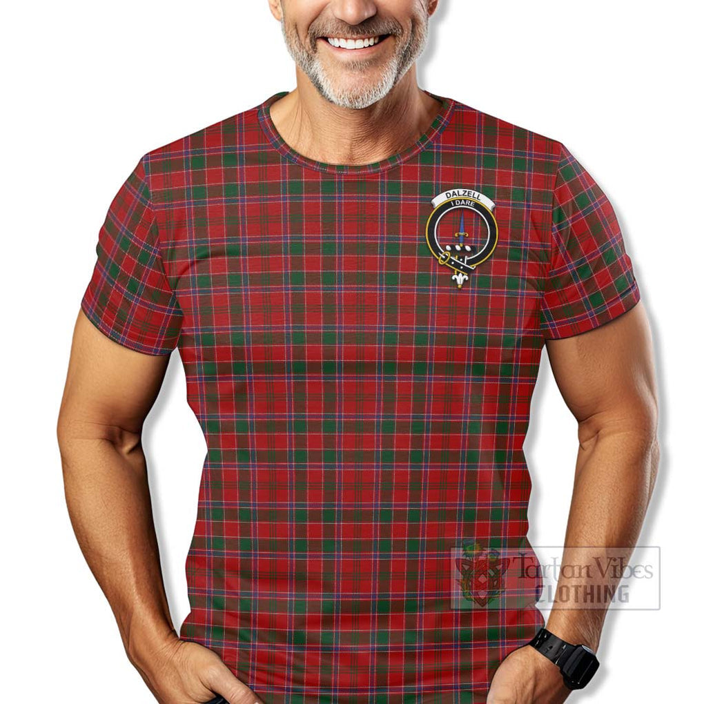 Tartan Vibes Clothing Dalzell (Dalziel) Tartan T-Shirt with Family Crest Celtic Skull Style