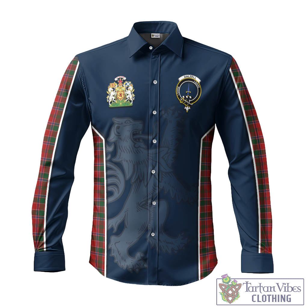 Tartan Vibes Clothing Dalzell (Dalziel) Tartan Long Sleeve Button Up Shirt with Family Crest and Lion Rampant Vibes Sport Style