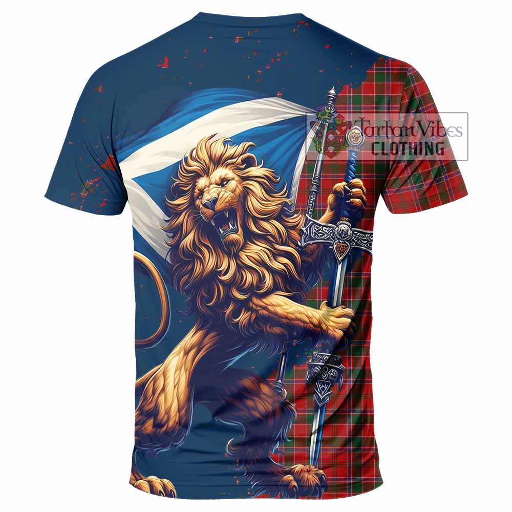 Tartan Vibes Clothing Dalzell (Dalziel) Tartan Family Crest T-Shirt with Scottish Majestic Lion