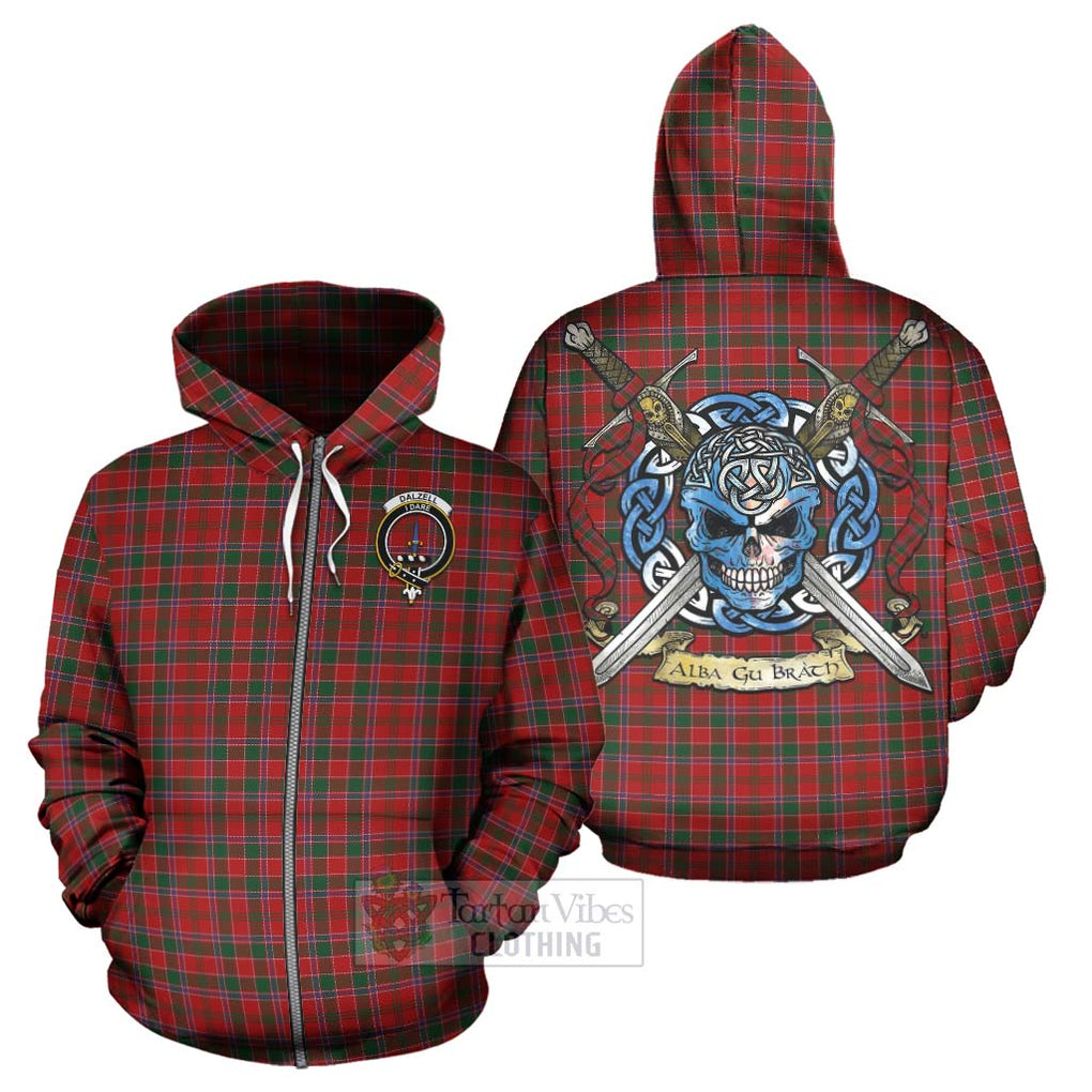 Tartan Vibes Clothing Dalzell (Dalziel) Tartan Hoodie with Family Crest Celtic Skull Style