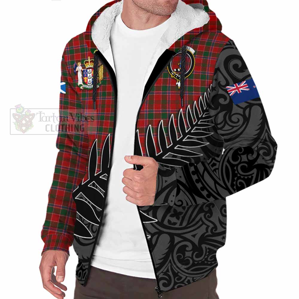 Tartan Vibes Clothing Dalzell (Dalziel) Crest Tartan Sherpa Hoodie with New Zealand Silver Fern Half Style