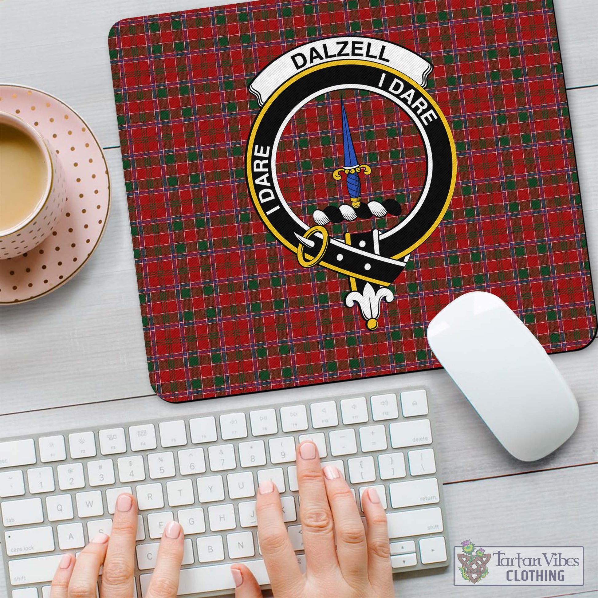 Tartan Vibes Clothing Dalzell (Dalziel) Tartan Mouse Pad with Family Crest