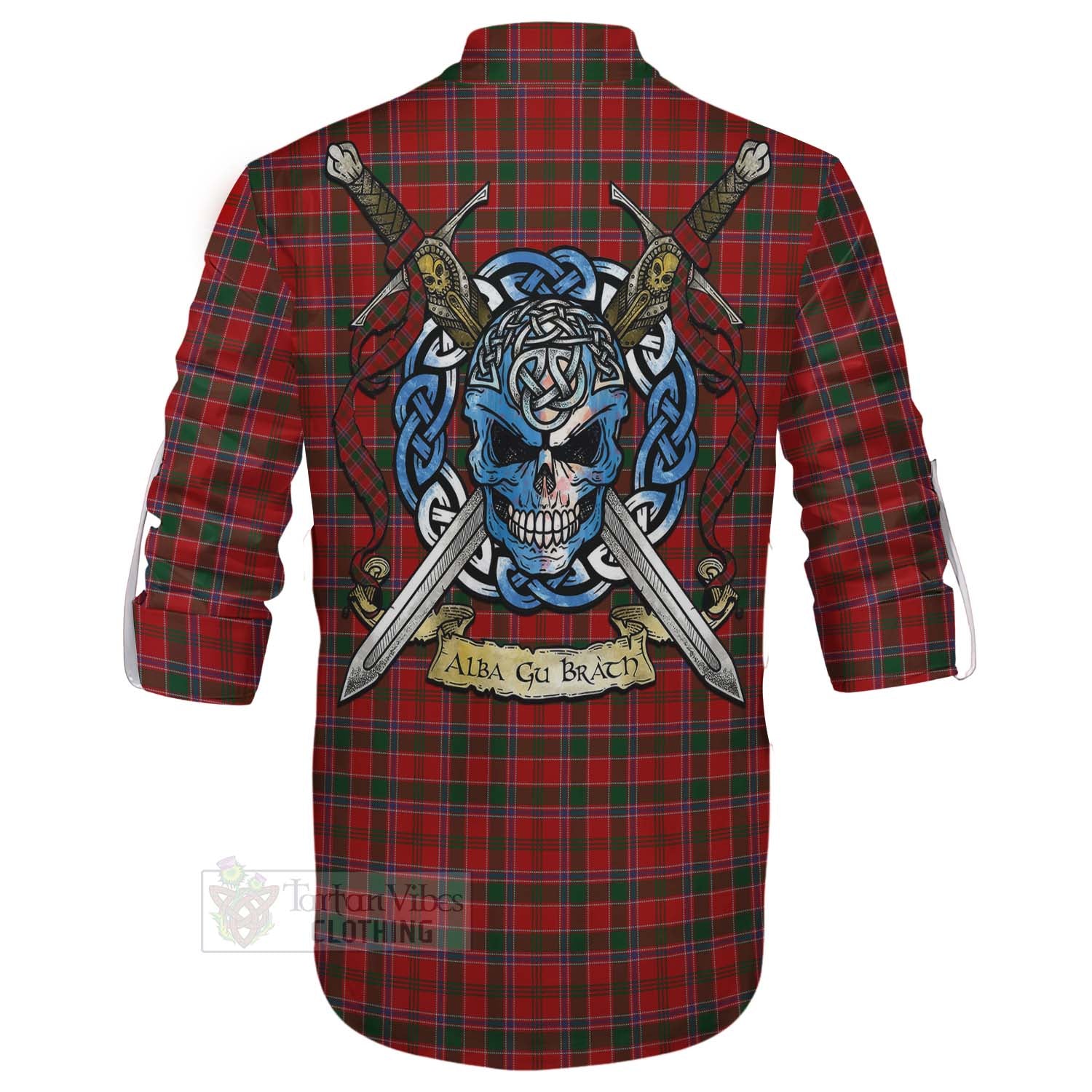 Tartan Vibes Clothing Dalzell (Dalziel) Tartan Ghillie Kilt Shirt with Family Crest Celtic Skull Style