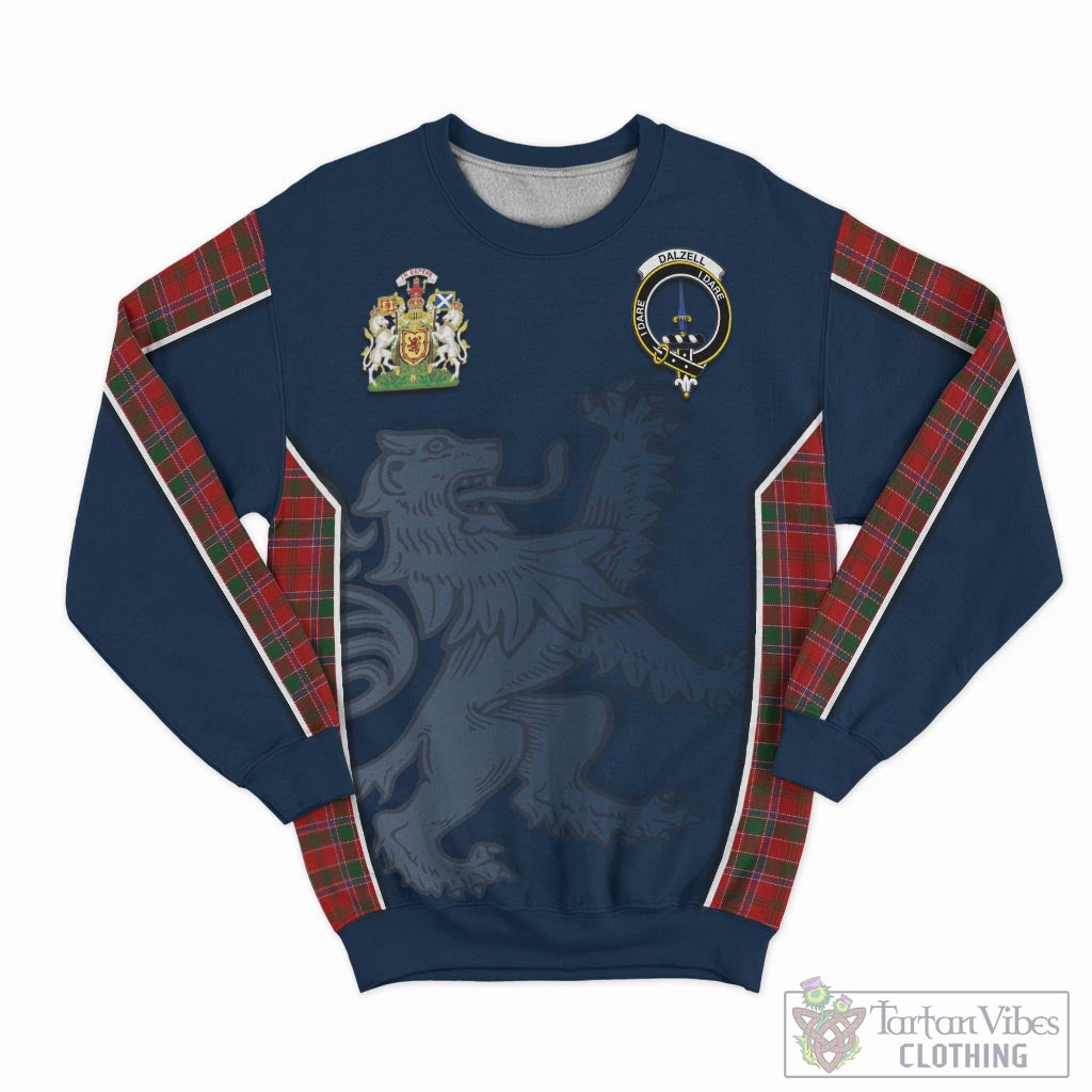 Tartan Vibes Clothing Dalzell (Dalziel) Tartan Sweater with Family Crest and Lion Rampant Vibes Sport Style