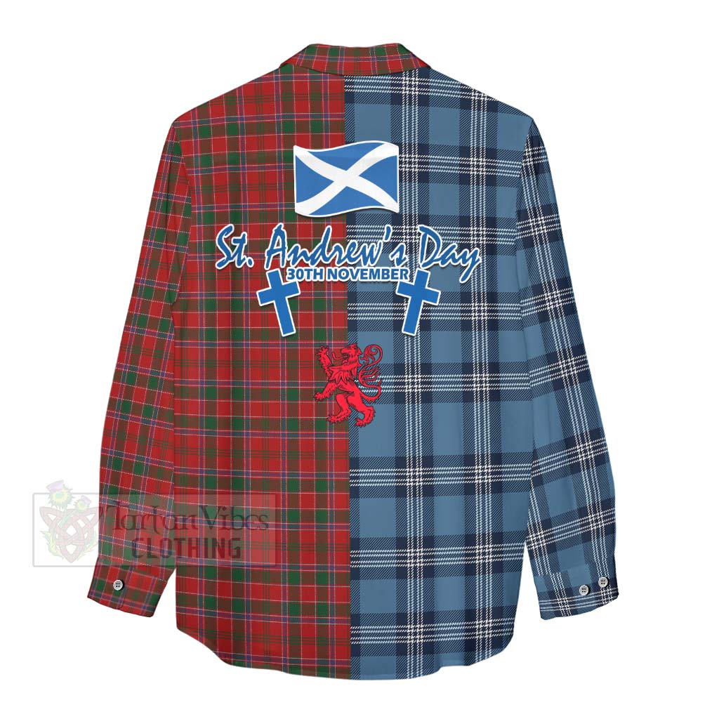 Tartan Vibes Clothing Dalzell (Dalziel) Tartan Women's Casual Shirt Happy St. Andrew's Day Half Tartan Style