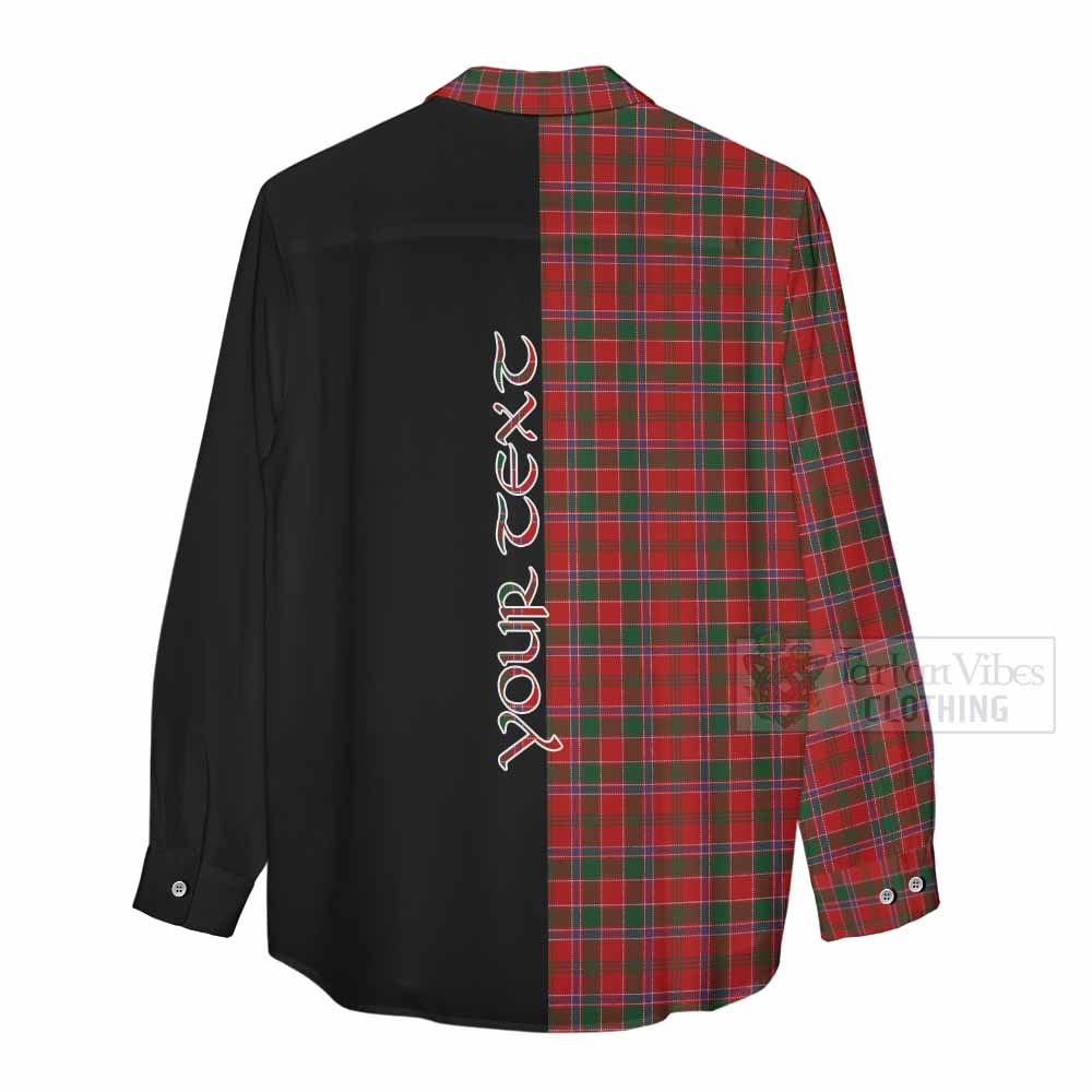 Tartan Vibes Clothing Dalzell (Dalziel) Tartan Women's Casual Shirt with Family Crest and Half Of Me Style