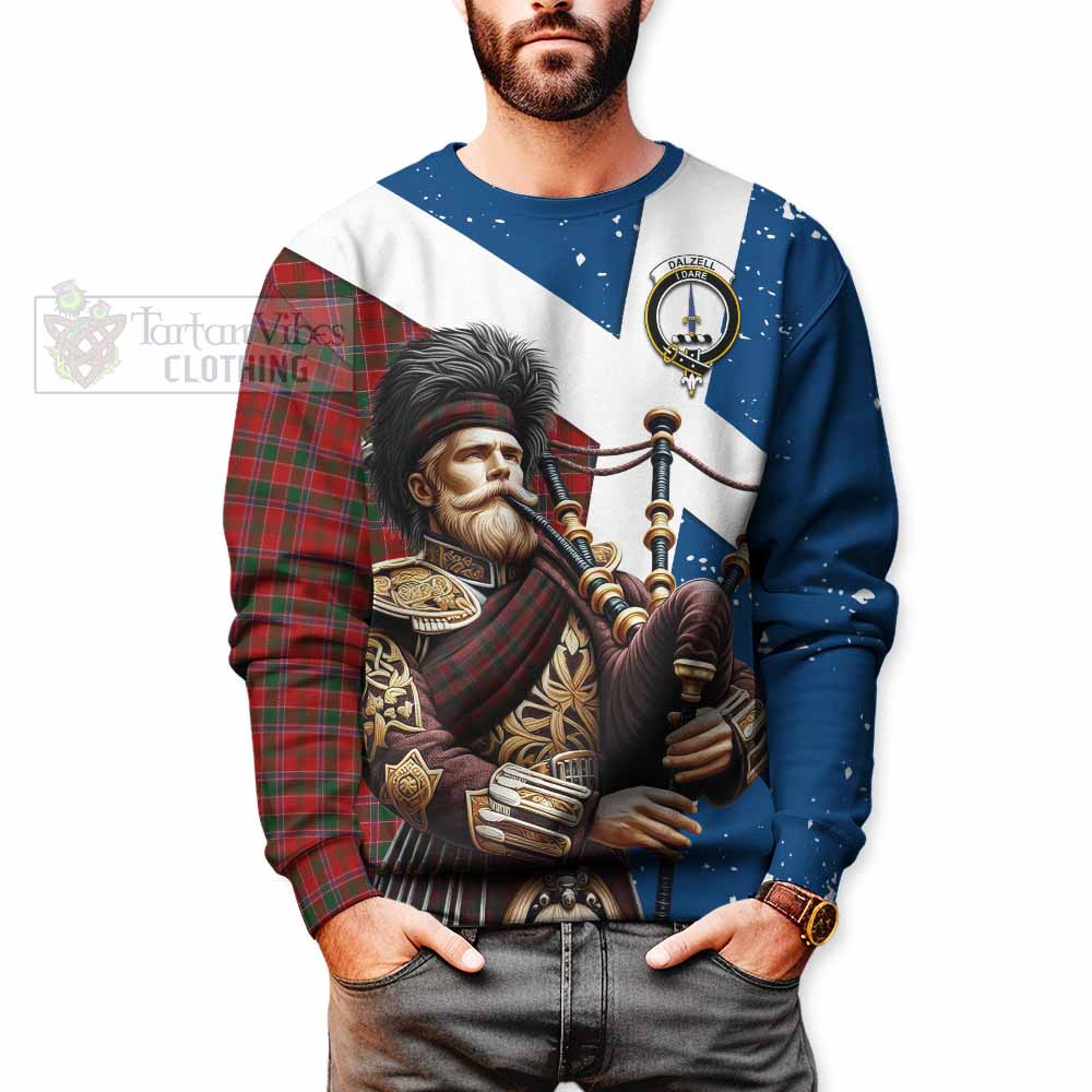 Tartan Vibes Clothing Dalzell (Dalziel) Tartan Sweatshirt with Family Crest Scottish Bagpiper Vibes