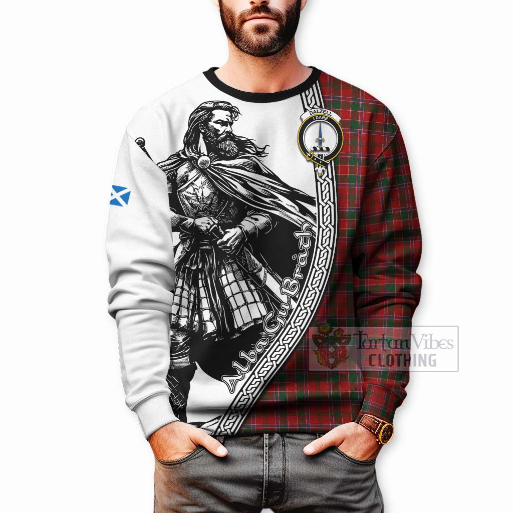 Tartan Vibes Clothing Dalzell (Dalziel) Tartan Clan Crest Sweatshirt with Highlander Warrior Celtic Style