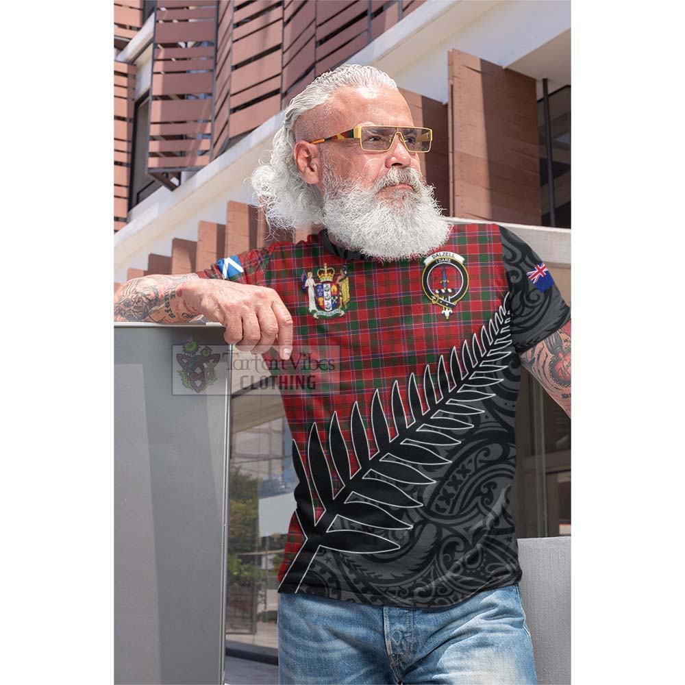 Tartan Vibes Clothing Dalzell (Dalziel) Crest Tartan Cotton T-shirt with New Zealand Silver Fern Half Style