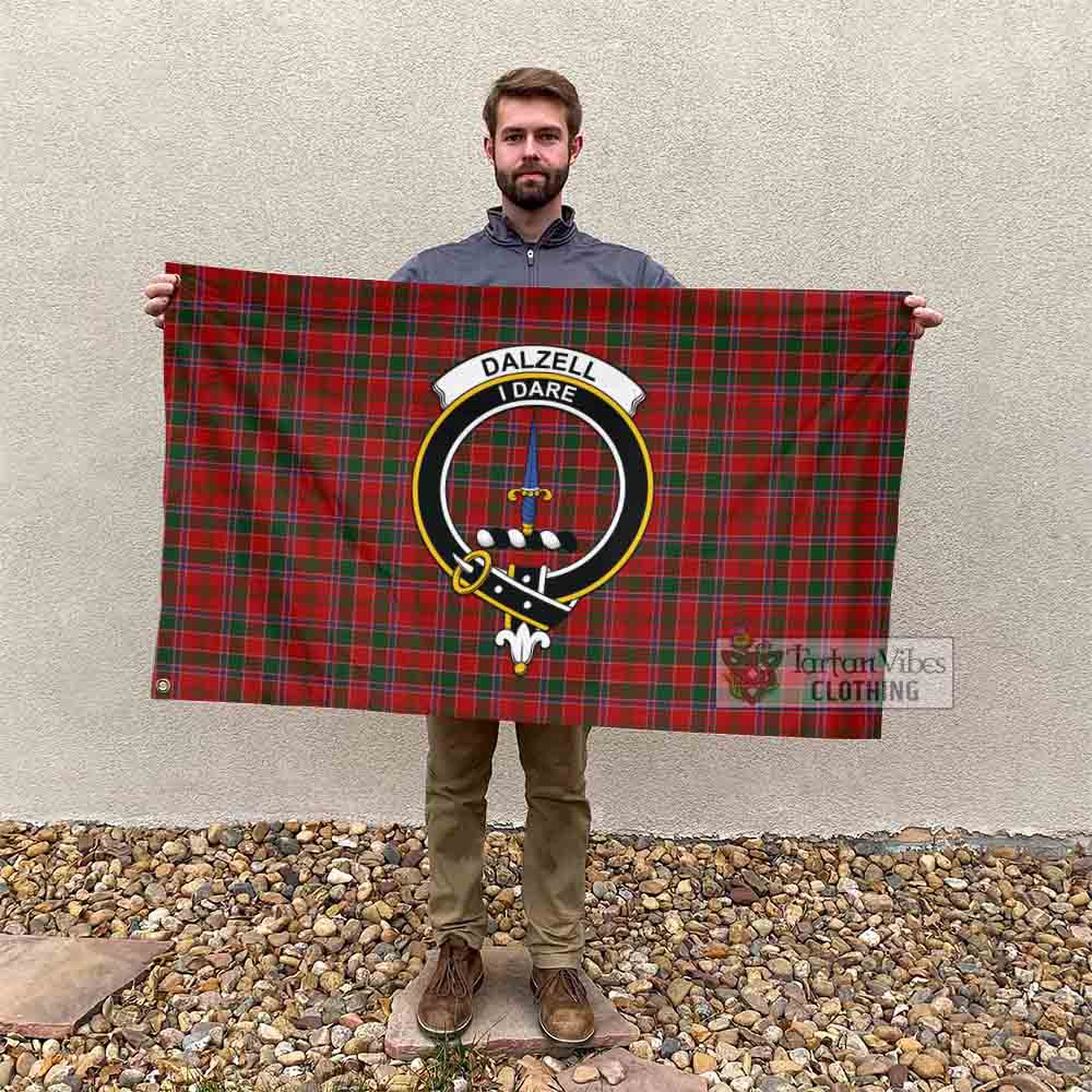 Tartan Vibes Clothing Dalzell (Dalziel) Tartan House Flag with Family Crest