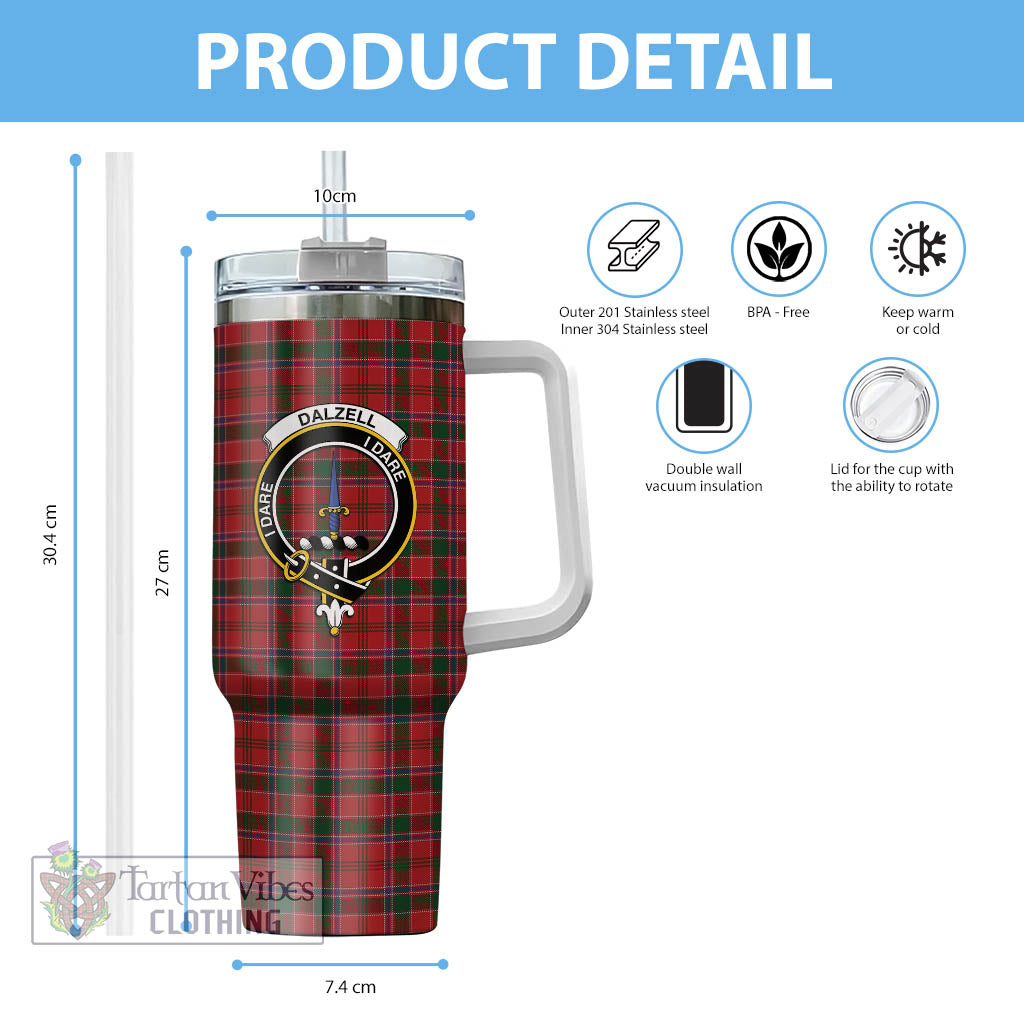 Tartan Vibes Clothing Dalzell (Dalziel) Tartan and Family Crest Tumbler with Handle