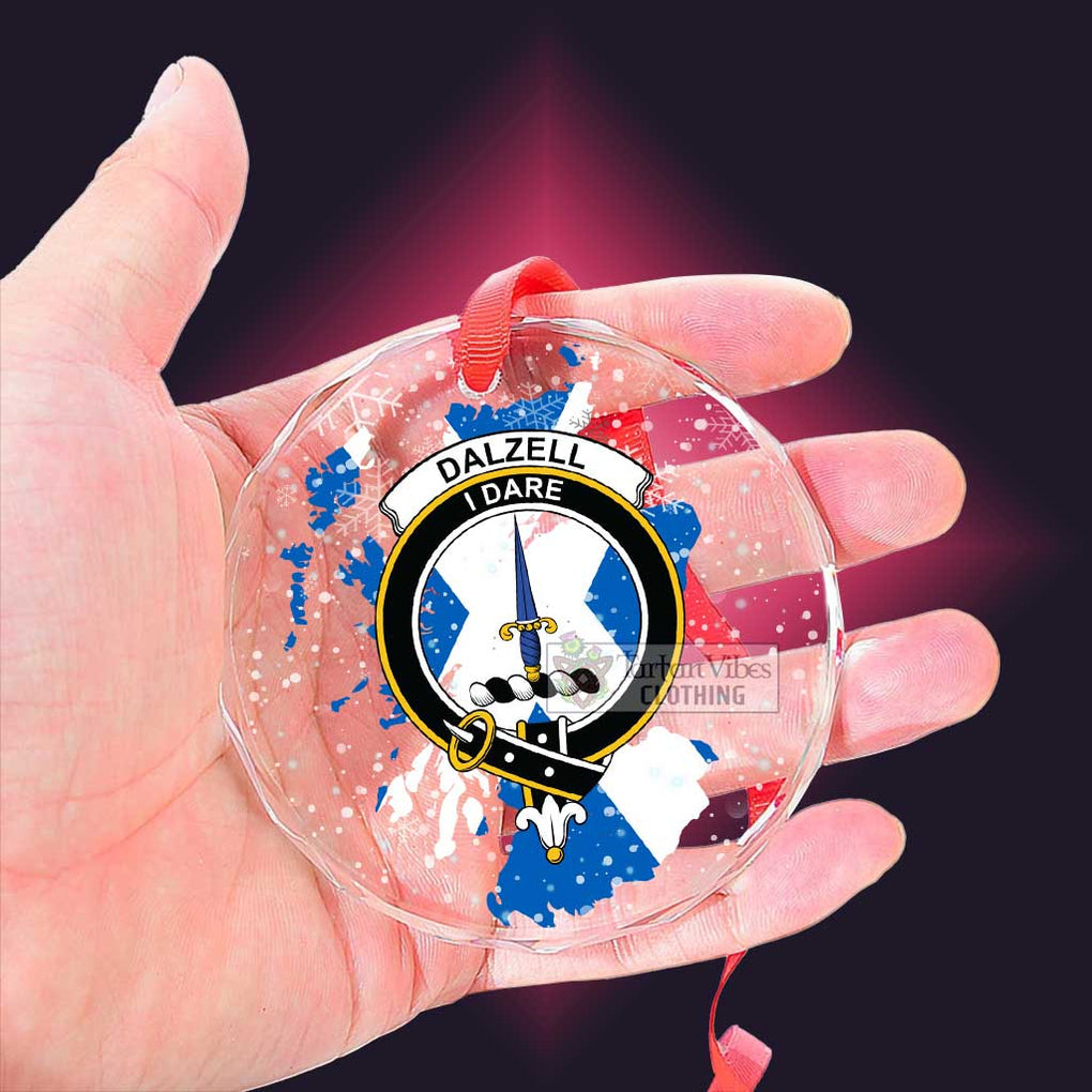 Tartan Vibes Clothing Dalzell (Dalziel) Clan Crest Christmas Glass Ornament with Scotland Map