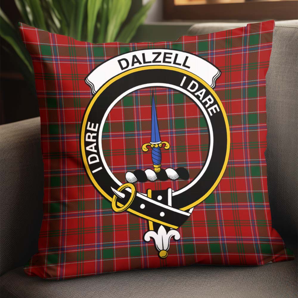 Dalzell (Dalziel) Tartan Pillow Cover with Family Crest - Tartanvibesclothing