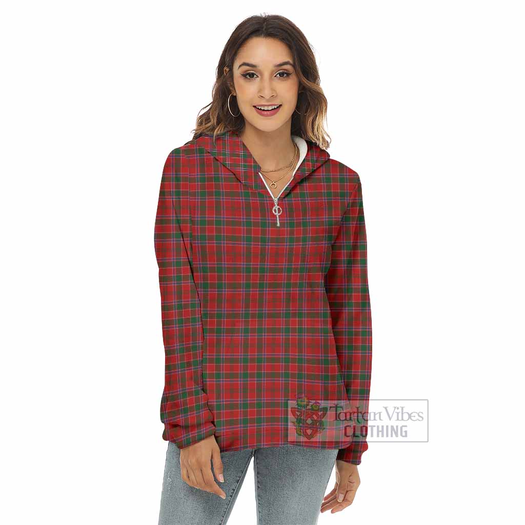 Tartan Vibes Clothing Dalzell (Dalziel) Tartan Women's Borg  Half Zip Fleece Hoodie