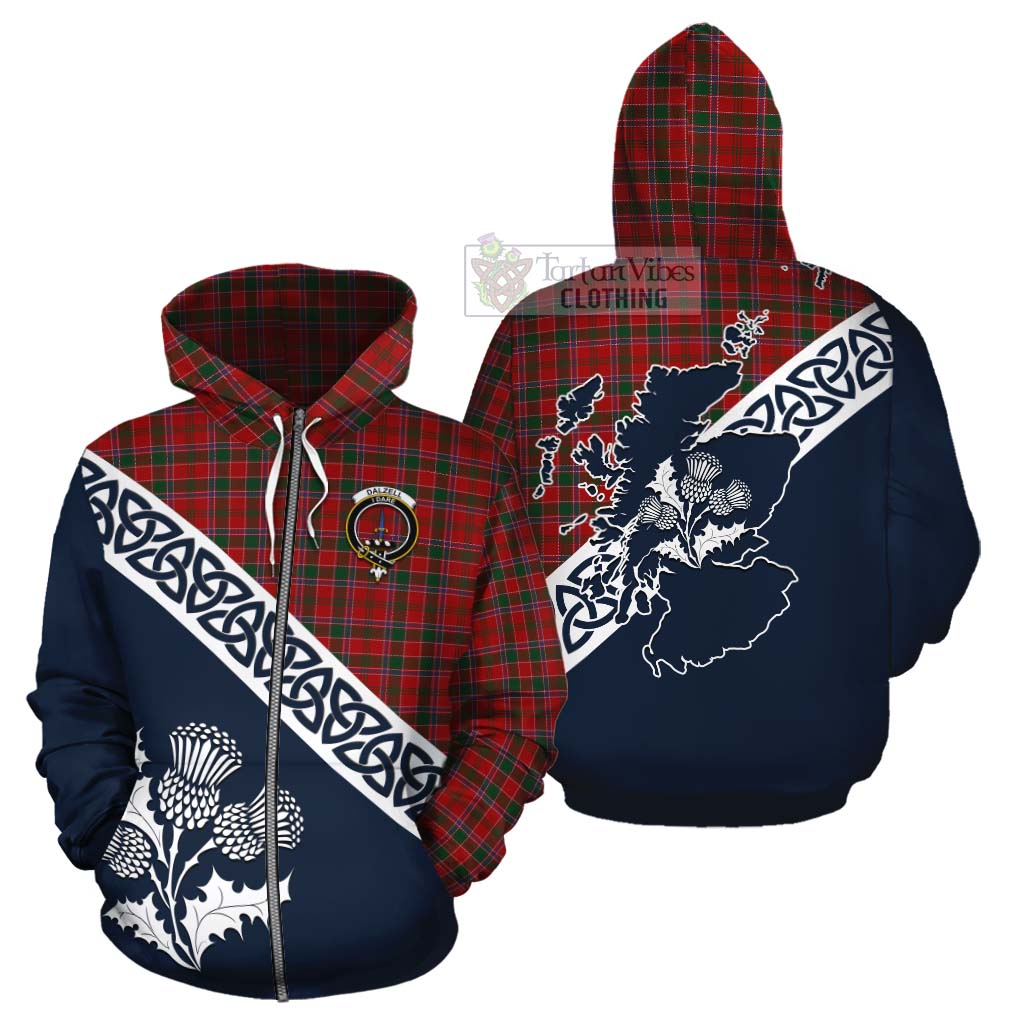 Tartan Vibes Clothing Dalzell (Dalziel) Tartan Cotton Hoodie Featuring Thistle and Scotland Map