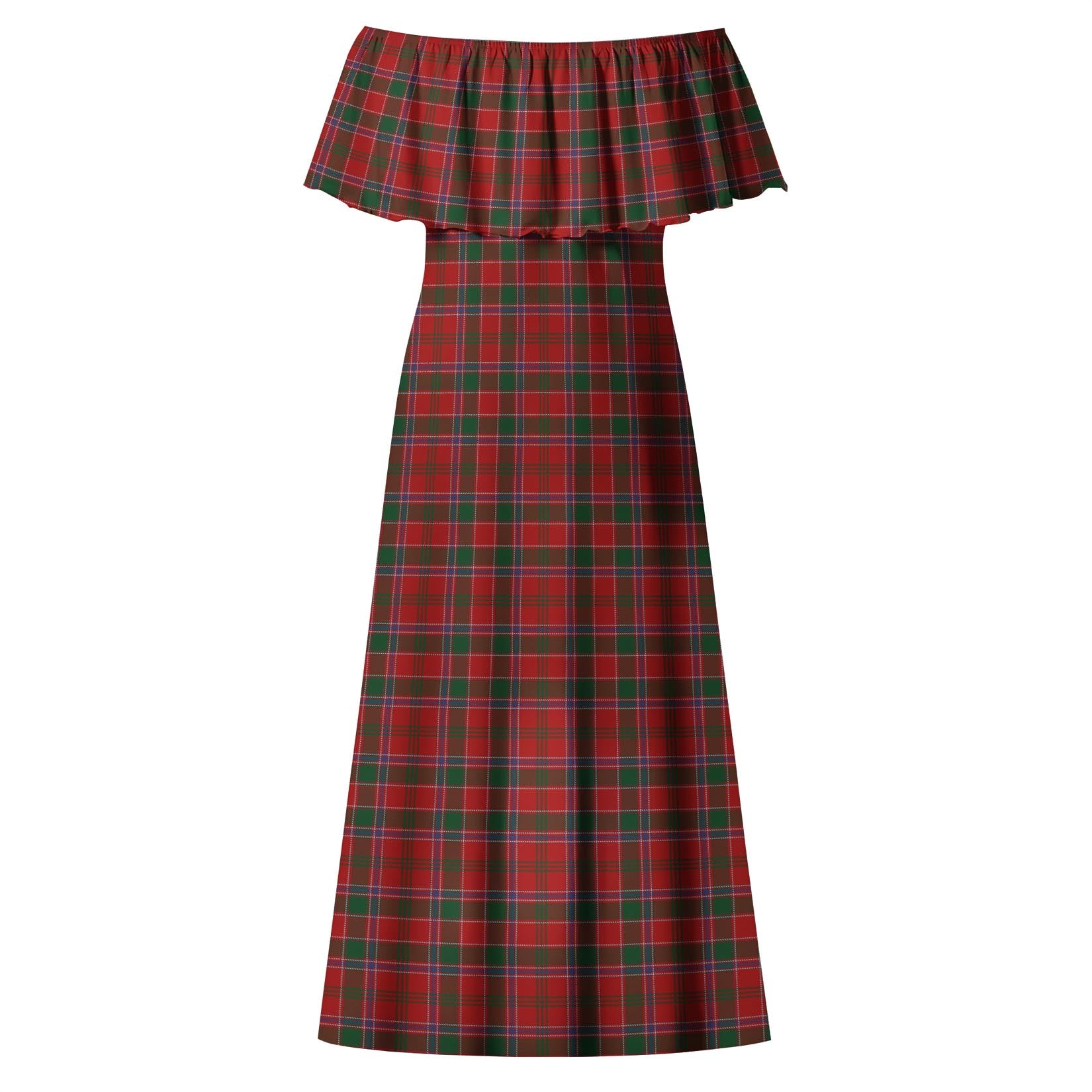 Dalzell (Dalziel) Tartan Off Shoulder Long Dress - Tartanvibesclothing