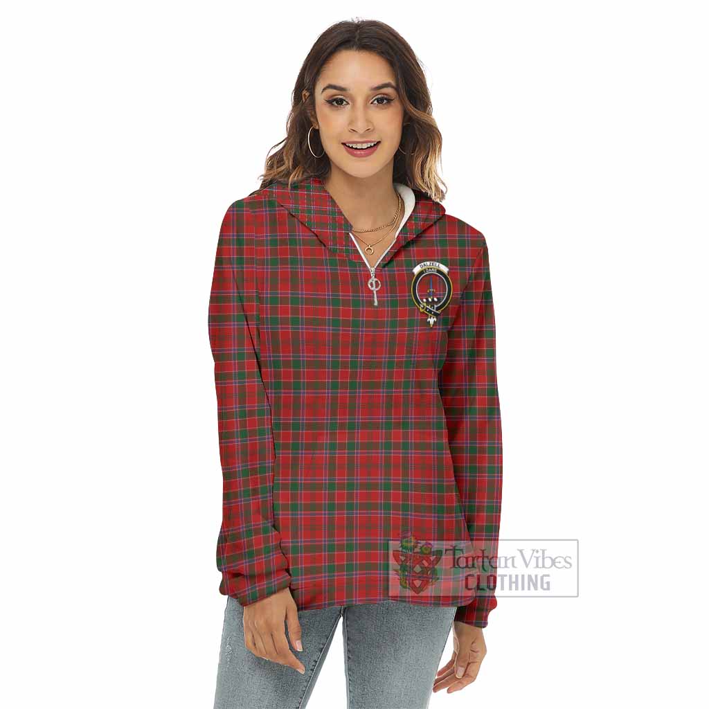 Tartan Vibes Clothing Dalzell (Dalziel) Tartan Crest Women's Borg  Half Zip Fleece Hoodie