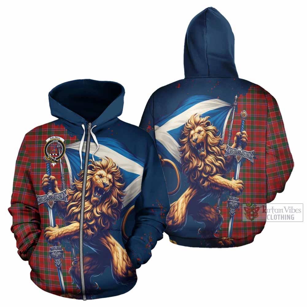 Dalzell (Dalziel) Tartan Family Crest Hoodie with Scottish Majestic Lion